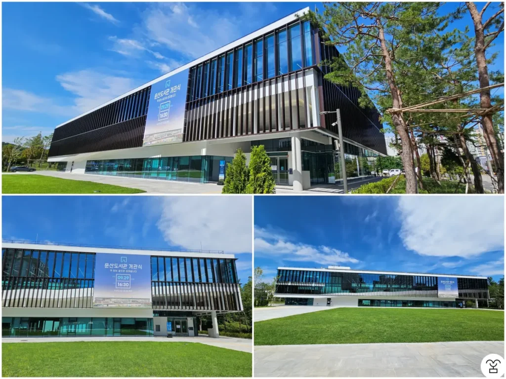 Eksterior Perpustakaan Munsan, alun-alun berumput