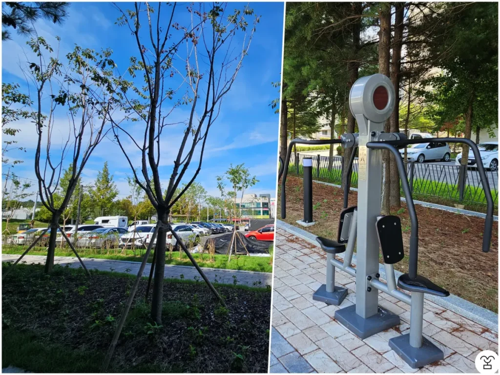 Area parkir Perpustakaan Munsan, alat olahraga di sekitar