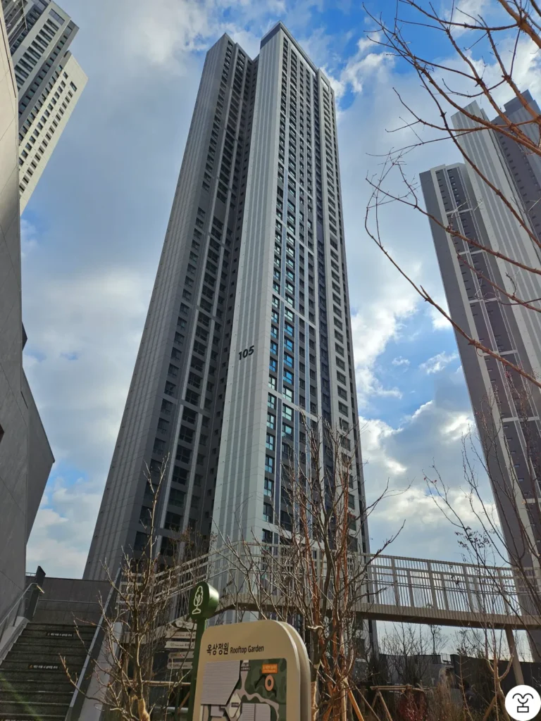 Gedung yang terlihat dari taman atap